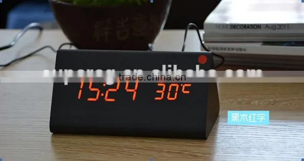 Brand New design style Digital LED Black Wooden Wood Desk Alarm Brown Clock Voice Control reloj despertador