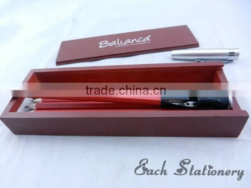 7"HB 8 pcs red wooden high-grade pencil case with compartments