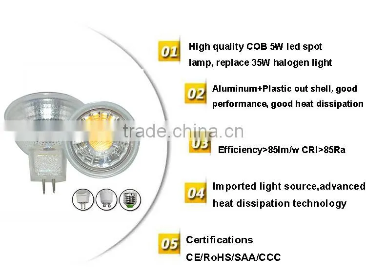 COB Led ceiling lights mr16 5w glass led spotlight