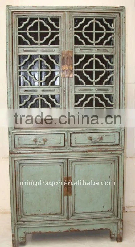 Chinese Antique Gray Blue Cupboard with two Door Two Drawer 98*50*206cm