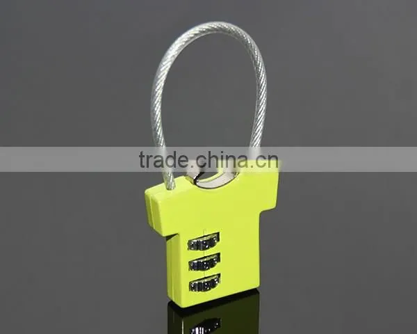 RANDOM Mix Colors Green T-shirt Shaped Three Coded Lock Blank Metal Zinc Alloy Steel Wire Combination 3 Digitals Padlock