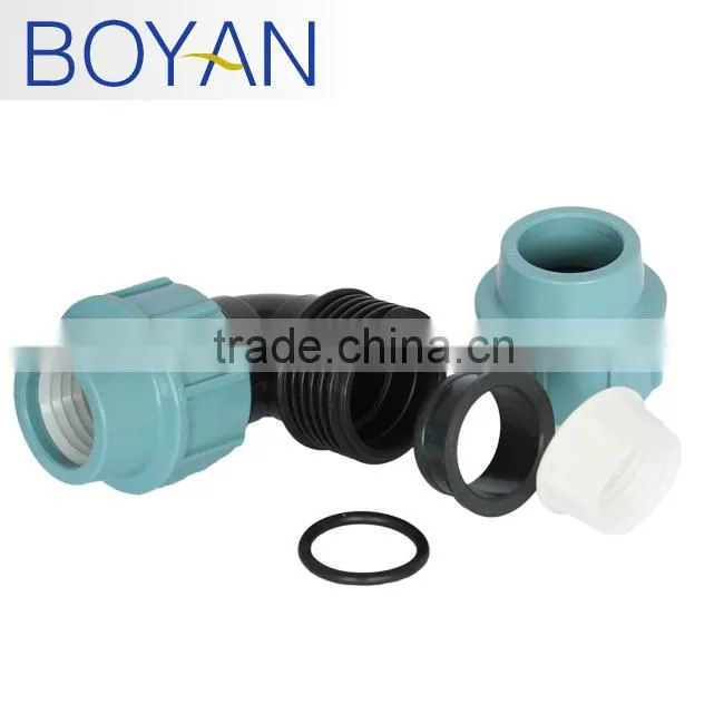 BOYAN PP compression quick pipe fittings 90 degree equal elbow