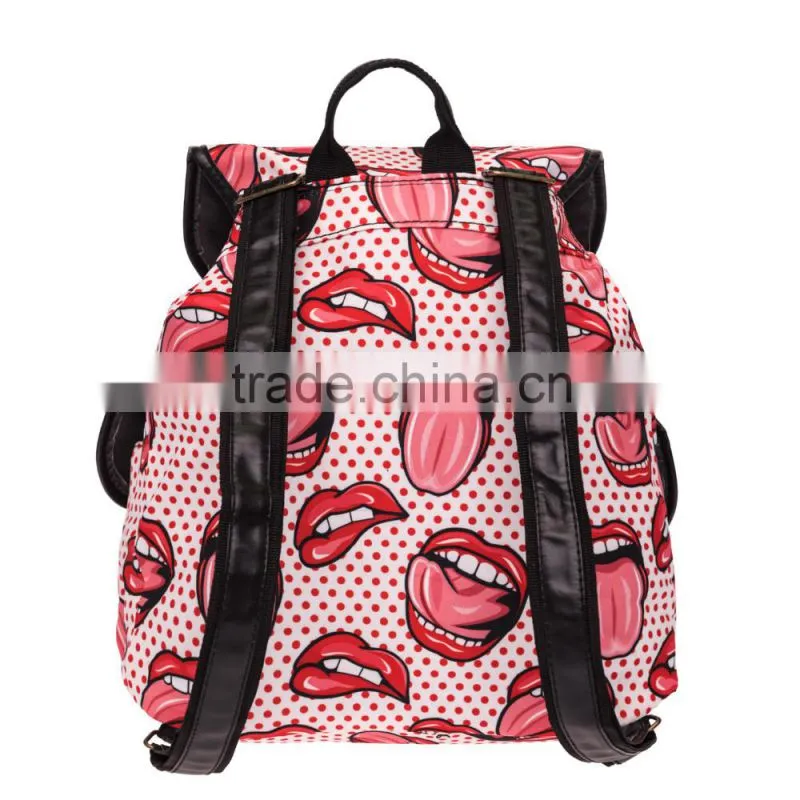 2016 3d printed lips dot tongue Vintage Canvas Rucksacks Cute School Satchel Rucksack Backpack Campus Bag