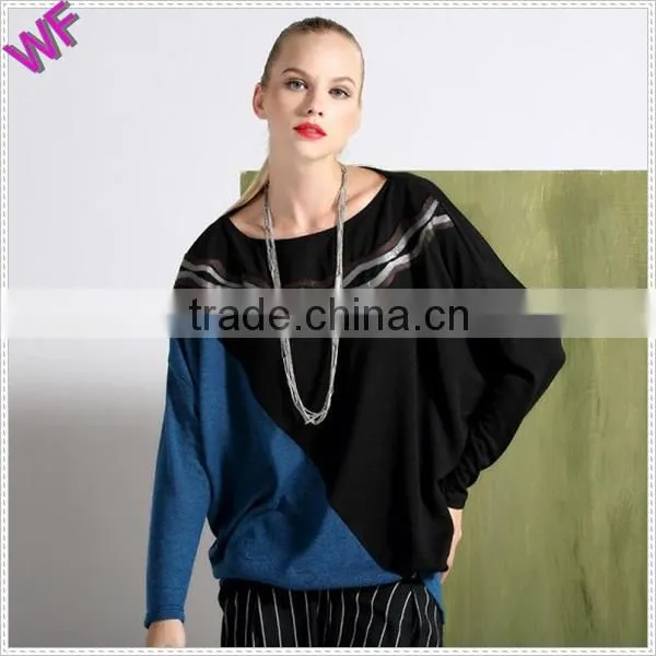 Top fashion Batwing sleeve Knitted woman model simple blouse