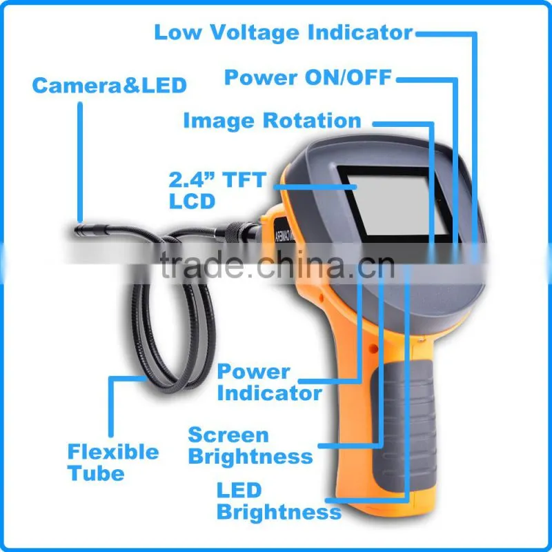 2.4" LCD 9.8mm Borescope Endoscope 1M IP67 360 Rotaion Inspection Camera
