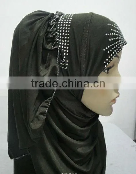H182 latest soft silk muslim hijab with rhinestones