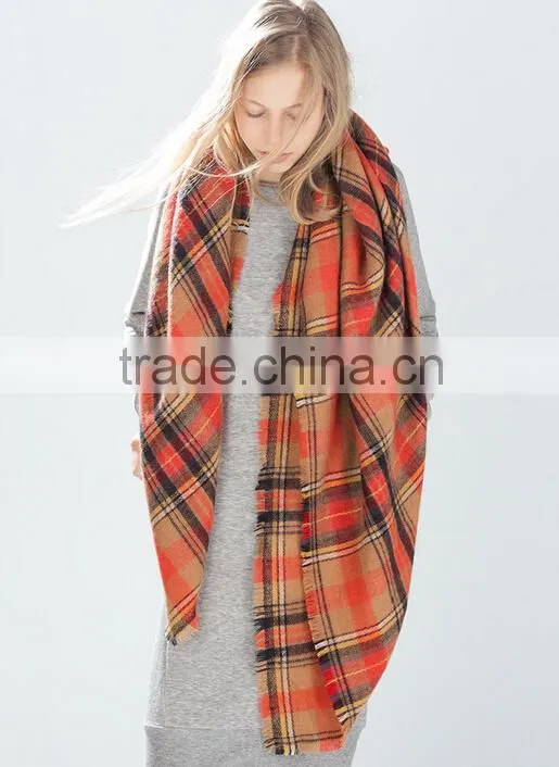Orange Plaid Scarf,Boho Scarf, Tartan Pashmina Scarf,Oversize Pashmina Scarf