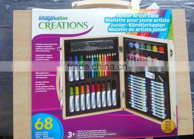 2015 New Product Hot Sales Beautiful 68pcs Drawing Art Set In Wooden Case For Kids Gift