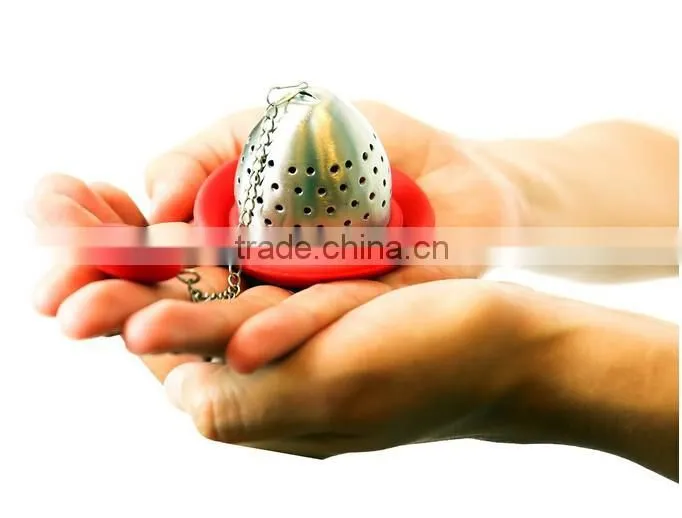 TD-072-Cute Loose Leaf Stainless Steel Tea Infuser with Silicone Drip Tray- Burgundy Red Color