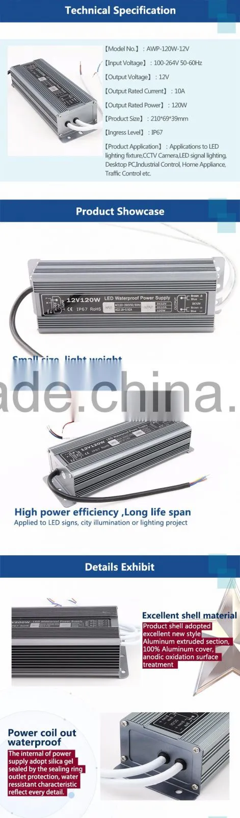 New Arrival 120w ac 12volt dc waterproof led driver psu 120w 10 amp led switching power supply