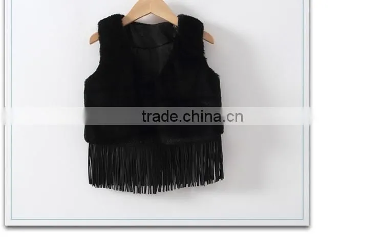 soft black faux fur vest,girls faux fur vests black
