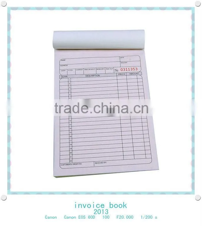 NCR high quality triplicate custom invoice book