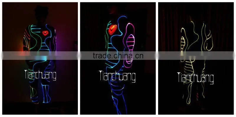 DMX512 Controlled Fiber optic tron dance costume,Fireman mascot costume