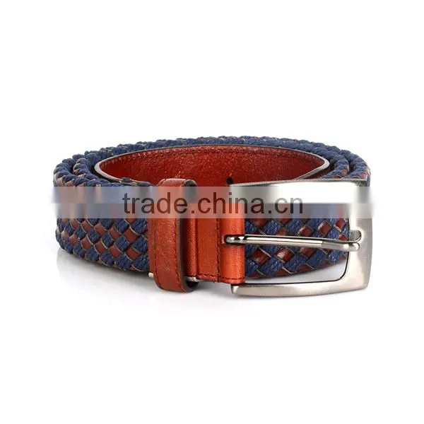 Hot sell genuine leather weaving pin belt buckle cow leather belt mens