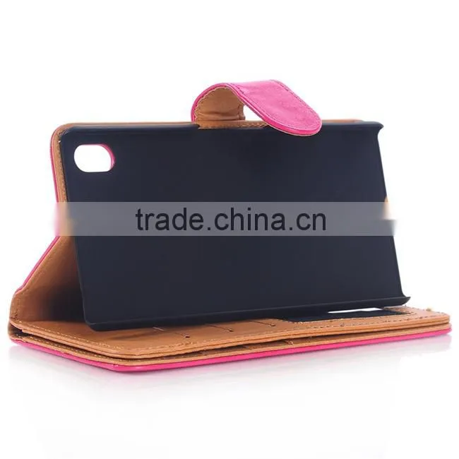 Book Style Wallet Genuine Leather Cover Case For Sony Xperia Z4