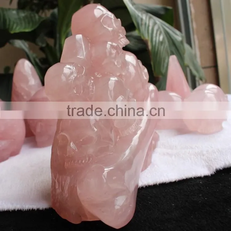 Top Quality Rose Quartz Crystal Multi Skulls Hand Carved