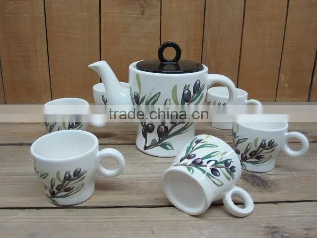 Ceramic Coffee Cup with Saucer Set with Olive Decal