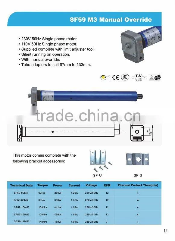 SF59 M3 Tubular motor tube diameter 59mm/ tubular motor for rolling door &awning& roller shutte/Ac tubular motor