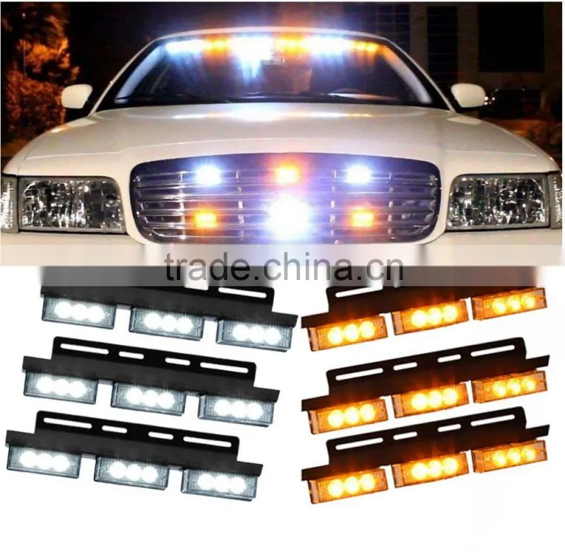 54 LED Amber & White Emergency Vehicle Strobe Lights Car Truck Flash Warning Lights for Front Grille/Deck