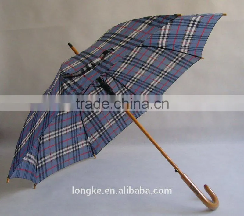 wooden umbrella simple and elegant checked design wood umbrella pole