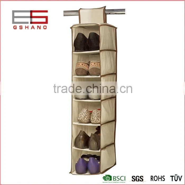 Six-Shelves Lightweight Hanging Shoe Organizer, Bedroom Foldable Hanging Shoe Clothes Storage Closet