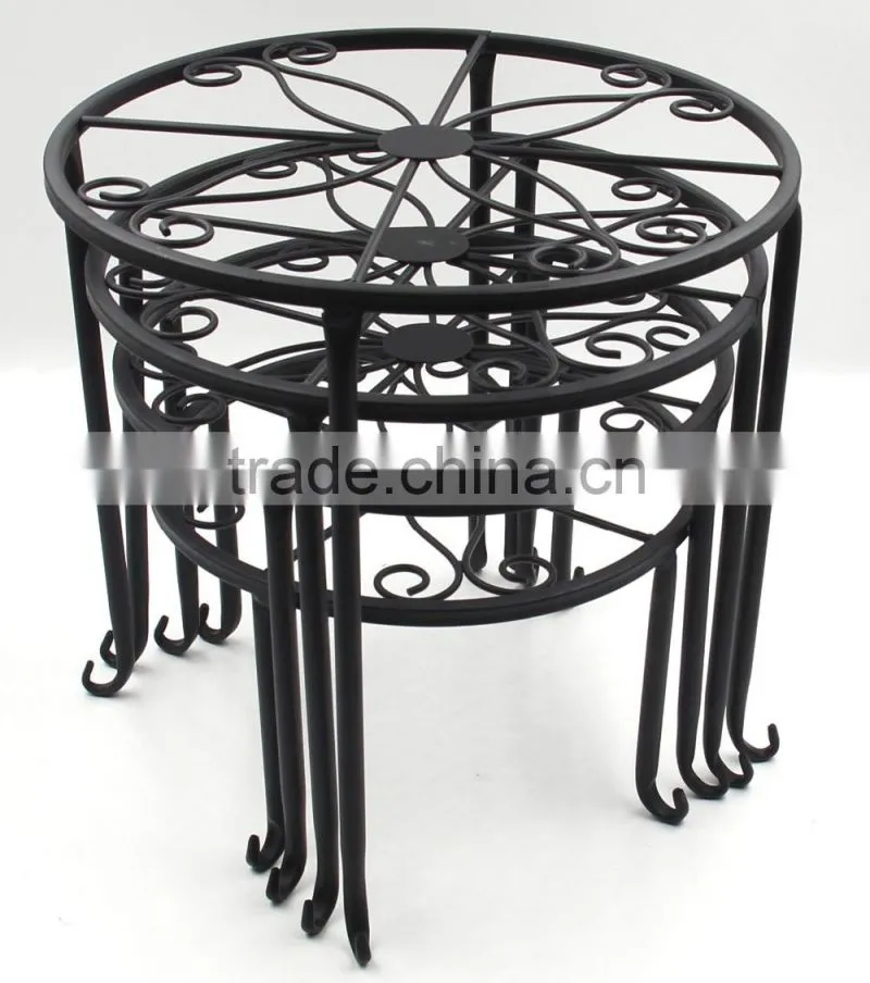 Best selling balcony floor standing black iron metal flower pot rack