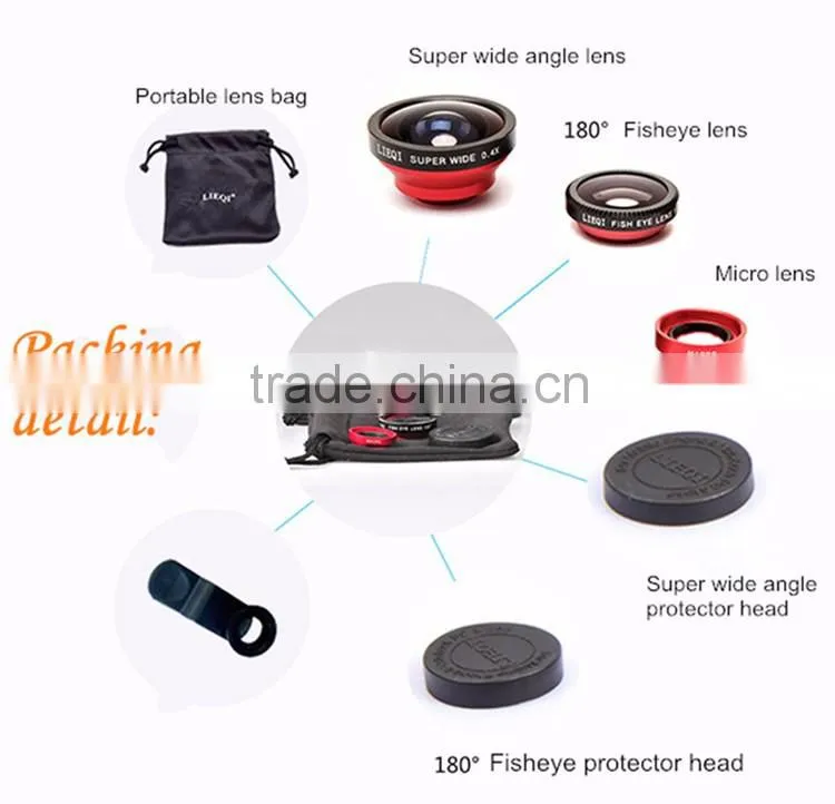 Universal Clip Detachable 3 in 1 Fish Eye Lens Wide Angle Macro Optical Lens Cell Phone Camera Lens