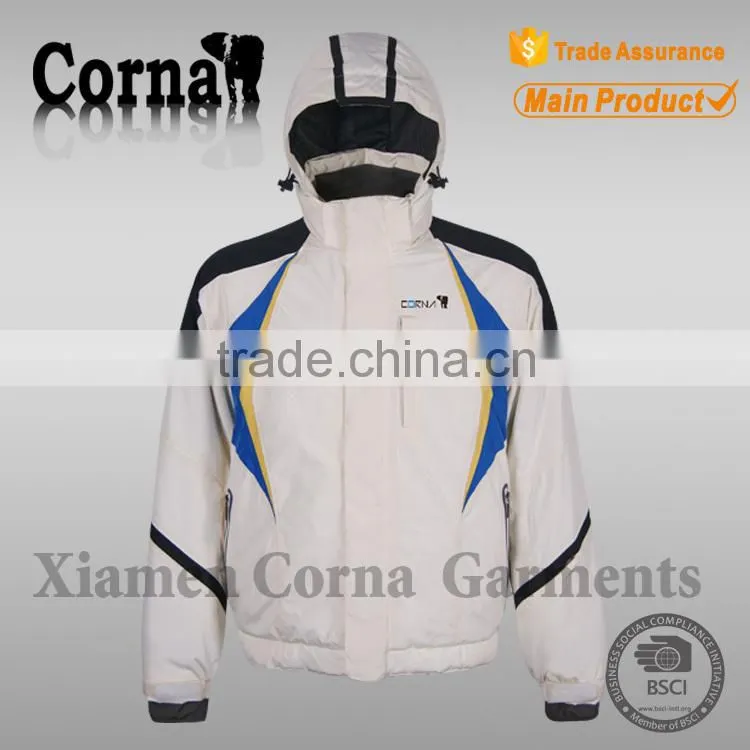 High quality breathable adjustable hood men white ski snowboard jacket