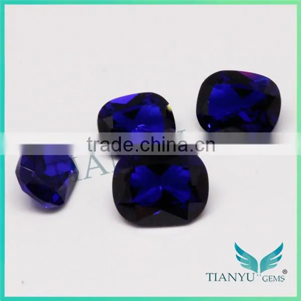 Artificial gem wholesale loose gemstones 35# cushion shape deep aquamarine gemstone