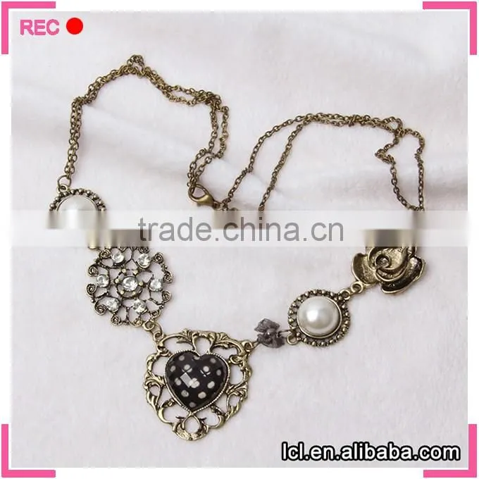 Chunky necklaces pearl jewelry, copper charms fashionable new design necklace
