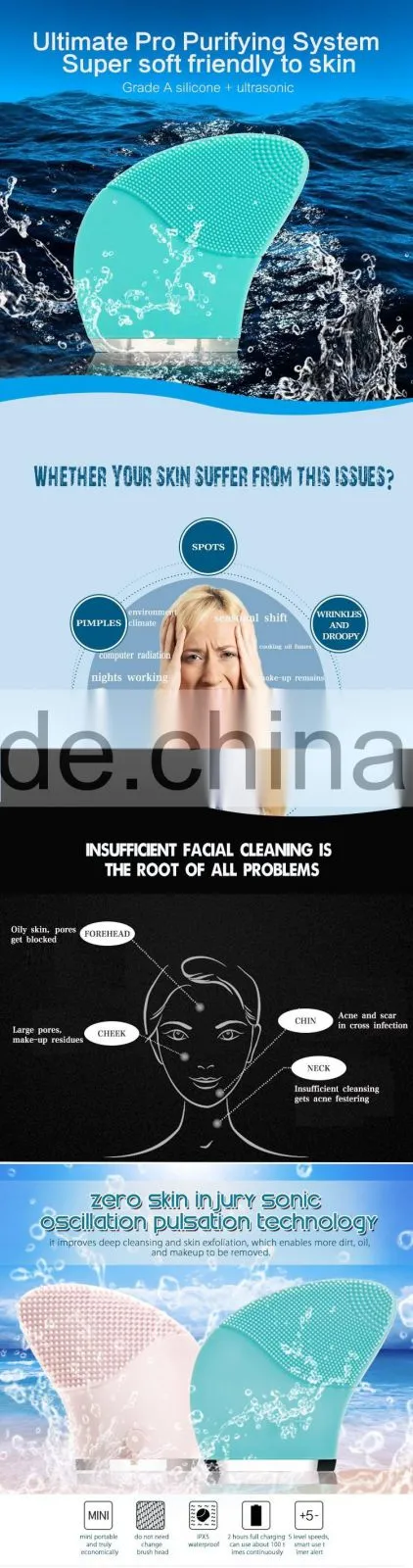 soft silicone vibration face brush cleansing massage brush for all skins