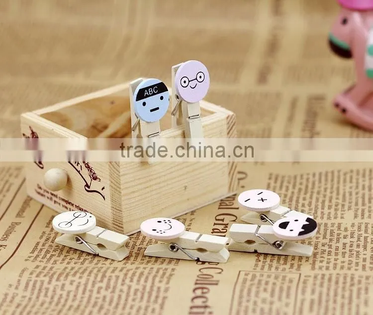 Cute cartoon face name card clip wooden postcard clip /photo clip