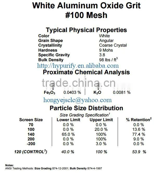 HY White Aluminum Oxide 100 Grit sand blasting abrasive