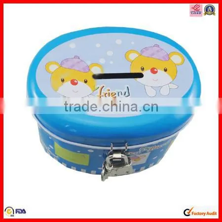 high quality with lock round saving tin box
