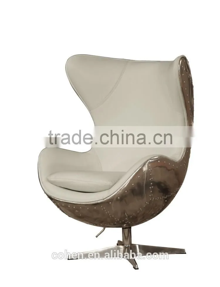New model genuine leather egg chair with aluminium back coating/swivel bar chair with high back/lounge chair