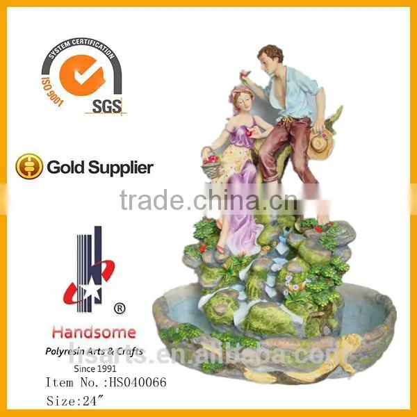 24" handmade village resin garden decoration water indoor fountain