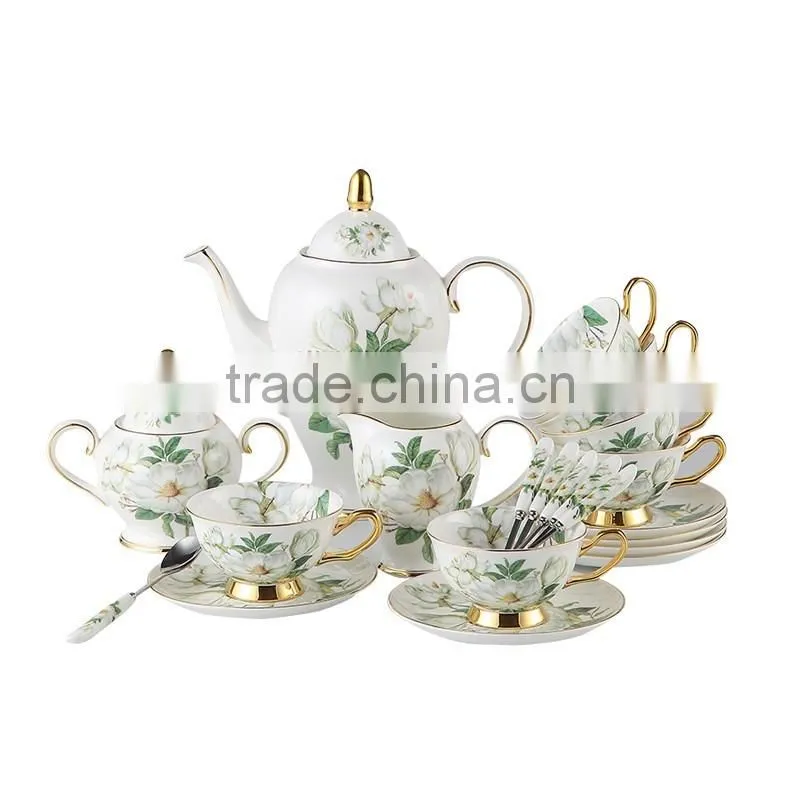 Bone china european style flowers design coffee set of 15pcs