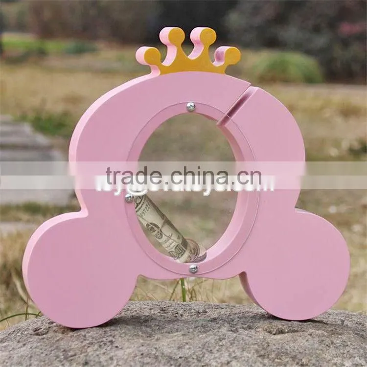 New design cute crown pink wooden girls piggy bank W02A255