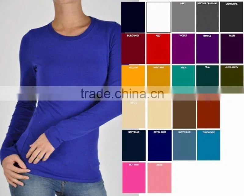 T-shirts Long Sleeve Plain Dyed Women Fashion Crew Neck Women Long Sleeve T-shirts