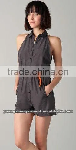 women wrinkled woven romper/jumpsuit
