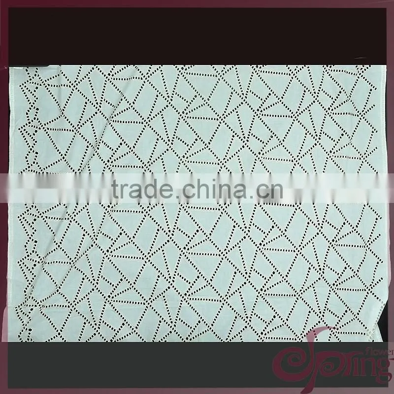 Geometric cotton embroidery fabric, hollow out embroidered metallic cotton lace fabric