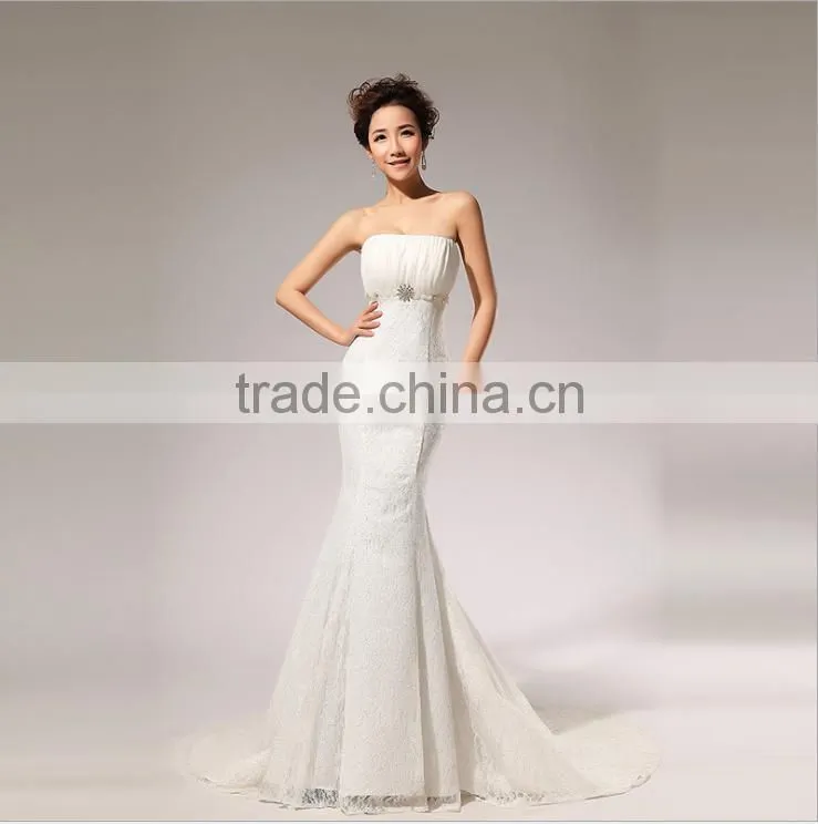 2017 Fashion custom Lace Halter Wedding Dress Shoulder off Tie Back Dress Fishtail Wedding Evening Dress