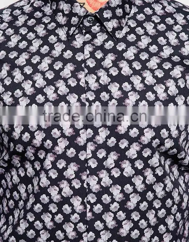 Shirt with Roses Print in Skinny Fit