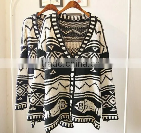 Spring smiles spring and autumn wear new arrival Britpop contrast color loose thick knit sweater women coat