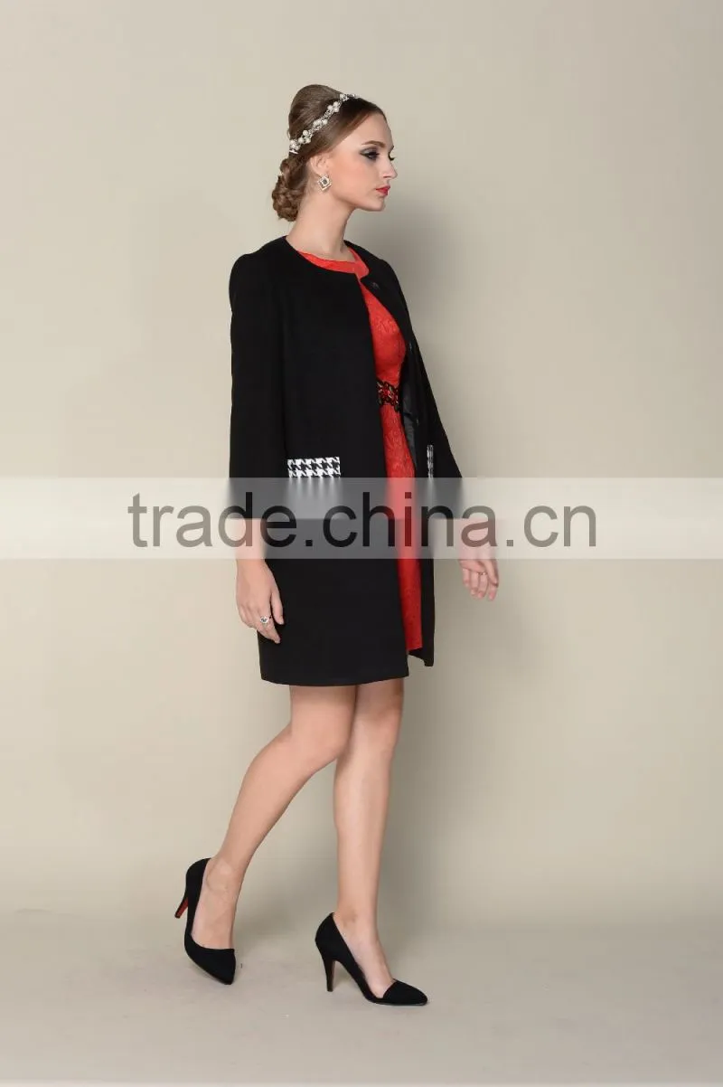 latest 2015 black and white elegant coat model women winter coat 1pieces
