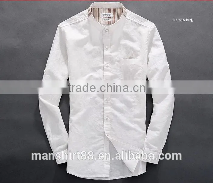 2016 new style roll up sleeve Mandarin collar linen cotton shirts for men