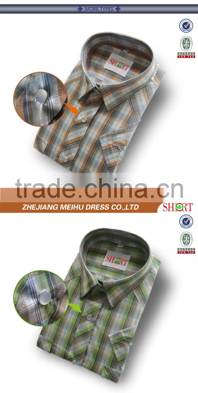 new design short sleeve check men shirts