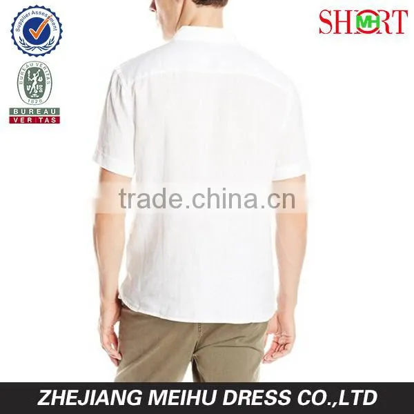 100% linen Men's Short Sleeve cuffed sleeve Point collar Solid Linen Shirt