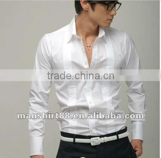 latest CVC slim fit long sleeve black tuxedo casual shirt for man