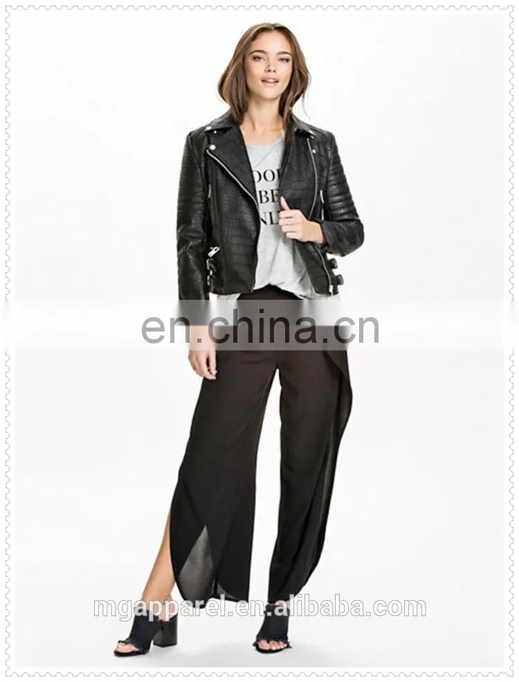 outdoor fashion girls structured fancy faux leather biker jacket low price
